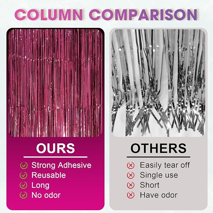 2 Pack Burgundy Foil Fringe Backdrop Curtains, Tinsel Streamers Party - Image 4