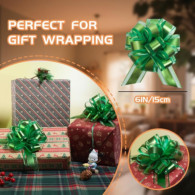 6 Pcs 6 Inch Golden Pull Bows, Party Decorations, Crafts Easy-to-Use Pull Bows - Image 2