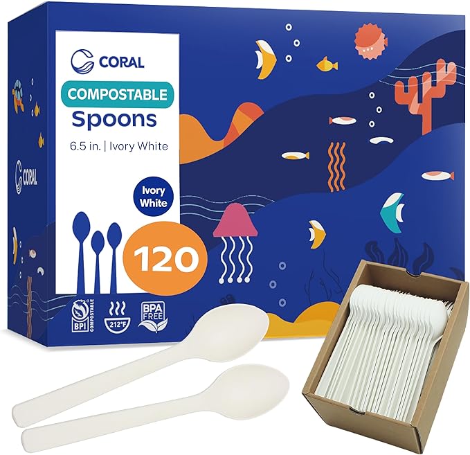 CORAL Ivory White 100% Compostable Spoons by CORAL