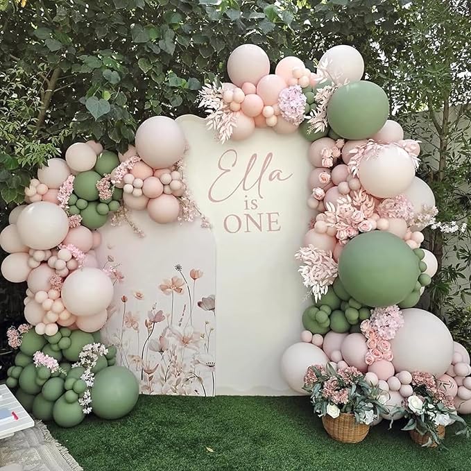 Sage Green Pink Balloons, Blush Sand White Balloon - Image 3