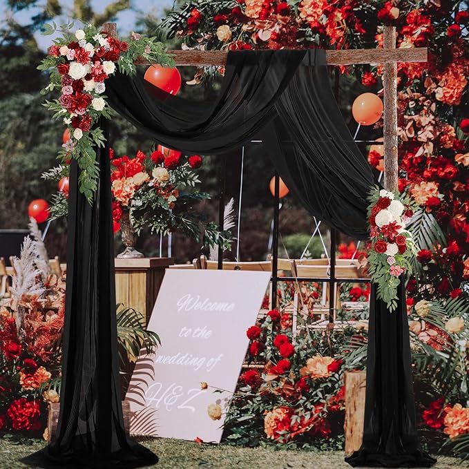 PARTISKY 10ftx10ft Black Chiffon Sheer Backdrop Curtains, Wrinkle-Free Wedding - Image 2