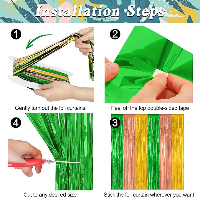 2 Pack Luau Decorations, 3.28 FT x 7.05 FT Summer Party Streamer, Metallic - Image 3