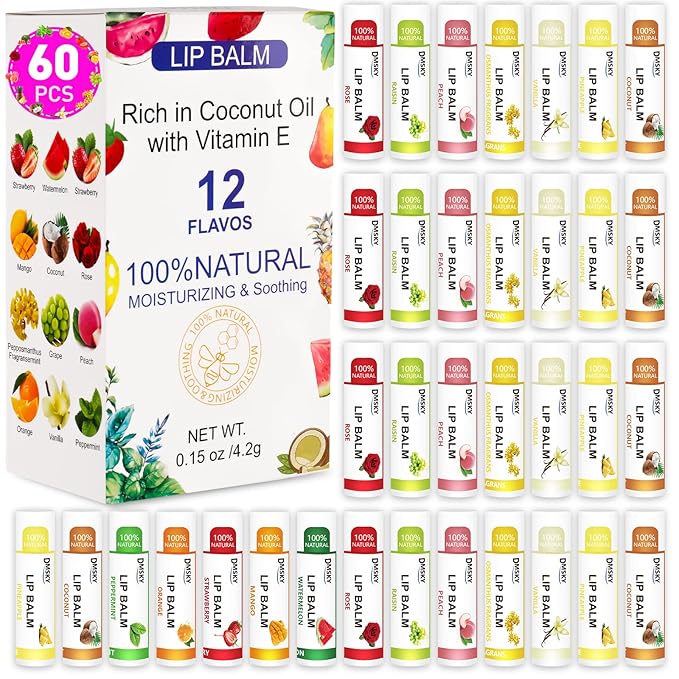 DMSKY 60 Pack Lip Balm, Natural Lip Balm Bulk by DMSKY