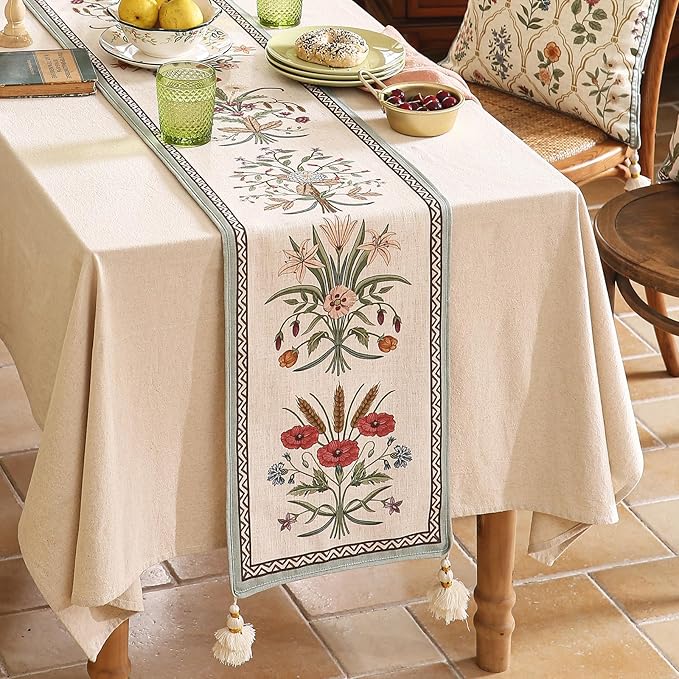 ISAENNE Designer French Country Linen Table Runner 118 Inches Extra Long - Image 2