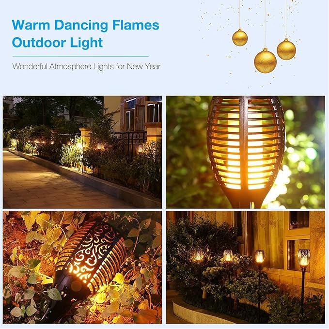 Solar Tiki Torch 43" with Flickering Flame, 99 LED Outdoor Waterproof Solar - Image 2