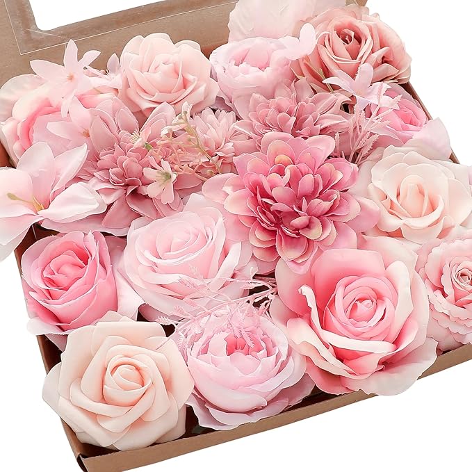 Floroom Blush Pink Artificial Flowers Fake Roses Peonies Dahlias and Greenery by Floroom