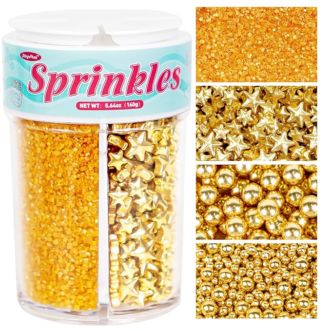 Edible Gold Pearl Sprinkles for Cake Decorating, Baking Cake Decorations by Joyvitas
