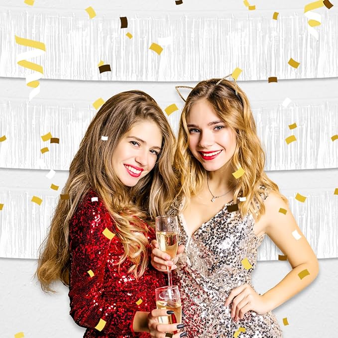 6 Pack 10 Feet White Foil Fringe Garland Metallic Tinsel Streamers Banner Wall - Image 6