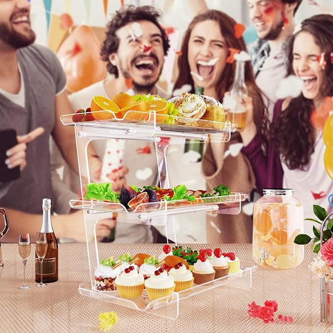 3 Tier Acrylic Serving Tray, 15.3" x 7.1" Dessert Table Display Set Stand - Image 3