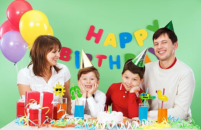 24 Pieces Beach Theme Reusable Plastic Drink Cocktail Straws Beach Ball Pool - Image 5