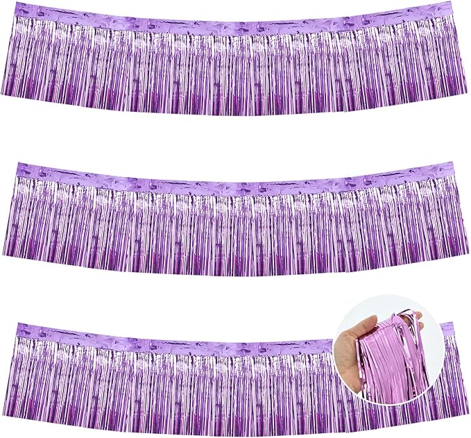 BEISHIDA 3 Packs Metallic Foil Fringe Garland Light Purple Wall Hanging Tinsel by Beishida
