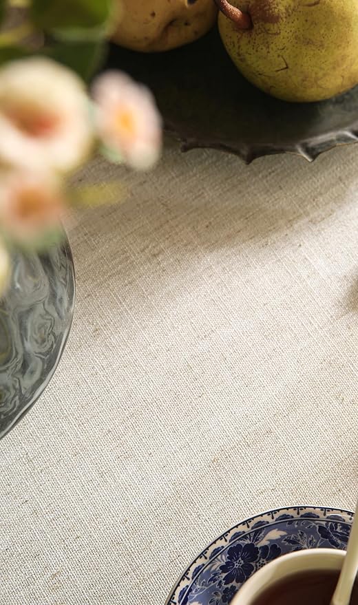 patdrea Designer Linen Vintage Blue Rectangle Tablecloth, Leaves Pattern - Image 6