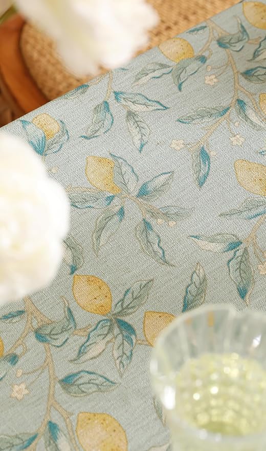 patdrea Designer Linen Green Small Square Tablecloth, Vintage Yellow Flowers - Image 8