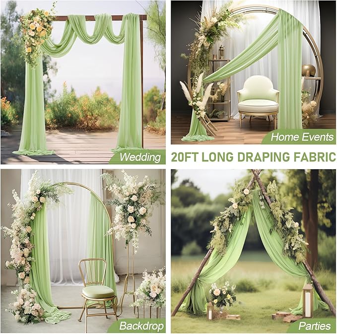 30" x 20Ft Wedding Arch Draping Fabric, 1 Panel Olive Green Sheer Curtain - Image 4