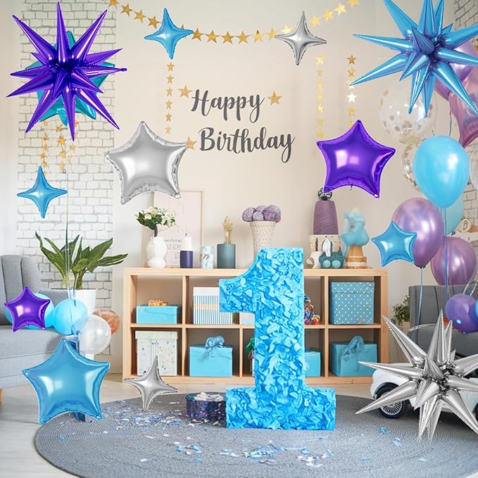 16 Pcs Blue Purple Silver Star Balloons, 22/18/10 Inch Foil Balloons, - Image 5
