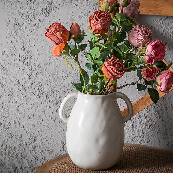 Kimdio White Ceramic Vase with 2 Handles, Modern Farmhouse Vases - Image 5