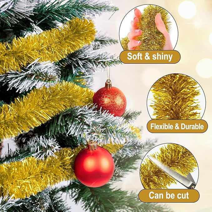 25 Feet Gold Christmas Tinsel Garland, Metallic Foil Twist Garland Wall Hanging - Image 3