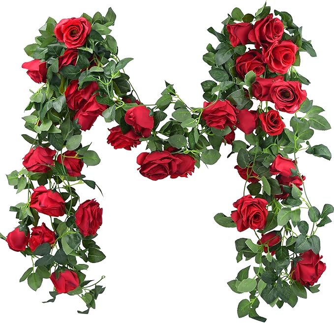 FiveSeasonStuff 29 Ft 4 Pack Rose Silk Flower Garland Artificial Flowers by FiveSeasonStuff