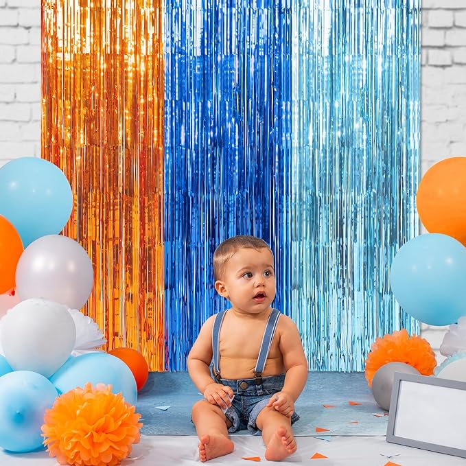 3 Pack 3.3X6.6Ft Blue Dog Foil Fringe Curtains Backdrop Decorations - Image 6