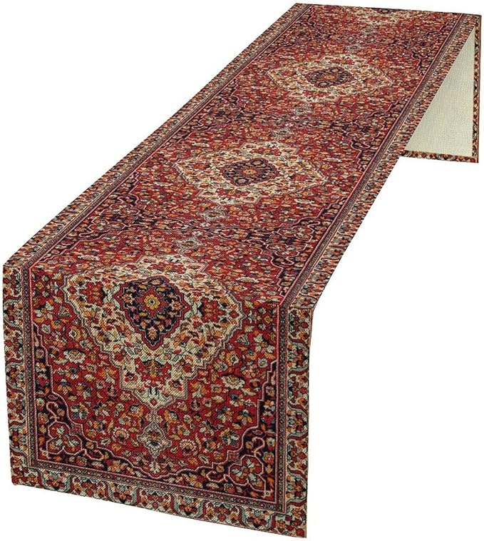 Boho Floral Vintage Table Runner, Paisley Retro Red Flower Rustic Country by Unknown