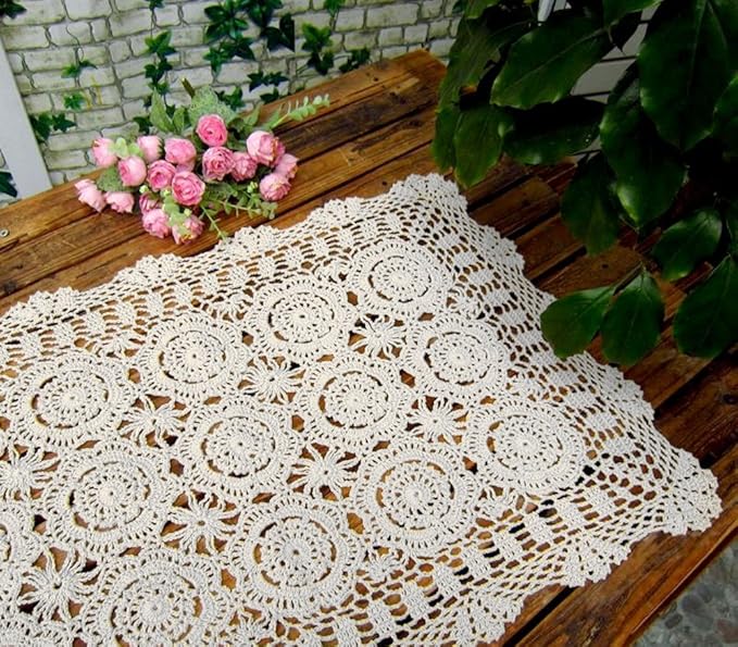 Cotton Handmade Crochet lace Table Runners Rectangular Tablecloth Doilies Doily - Image 3