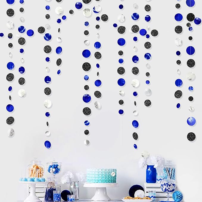 46Ft Navy Blue Black Silver Circle Dots Garland Royal Blue Black Polka Dots - Image 3
