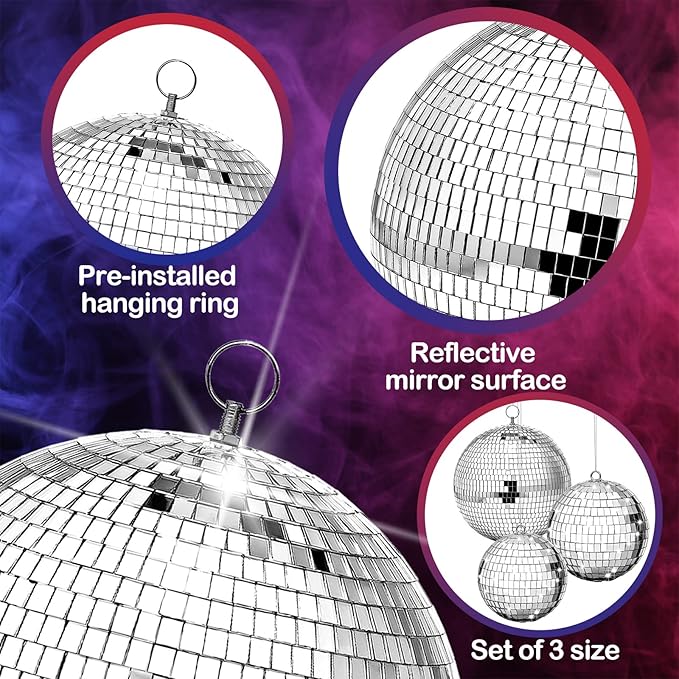 Haull 8 Pcs Large Disco Ball Set Silver Mirror Disco Reflective Ball - Image 3