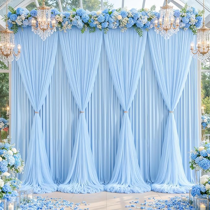 Baby Blue Tulle Backdrop Curtain by Shillance