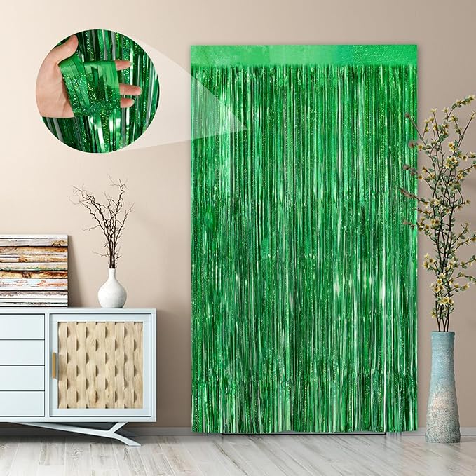 Green Party Streamers 2Pack Foil Fringe Curtains 3.3 x 8.3ft Door Streamers - Image 5
