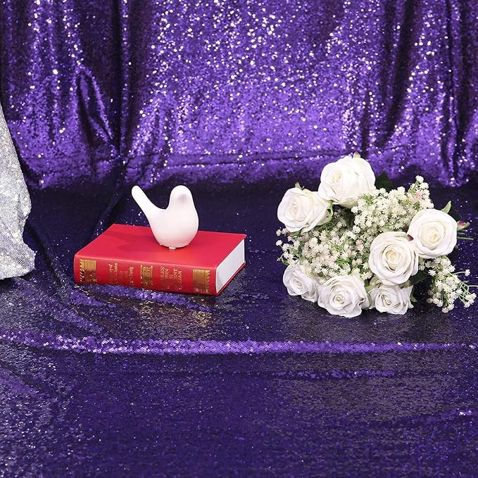 Poise3EHome 2Pcs 3Ft x 8Ft Purple Sequin Backdrop Curtain, Glitter Photography - Image 8
