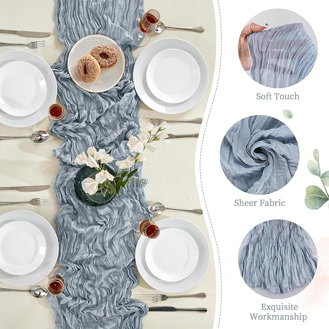 12 Pack Dusty Blue Cheesecloth Table Runner 10FT Long Boho Gauze Table Runner - Image 3