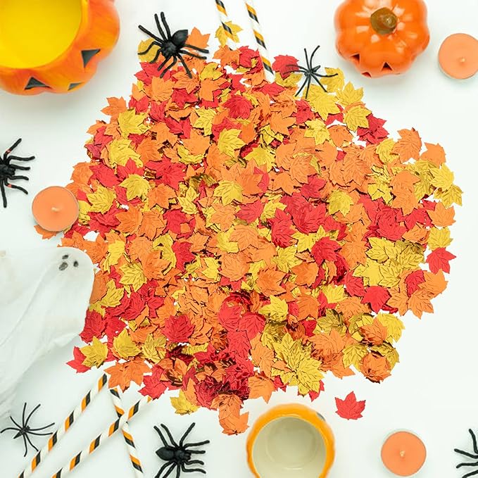 Fall Maple Leaf Confetti Decorations, Thanksgiving Metallic Foil Maple Leaves - Image 6
