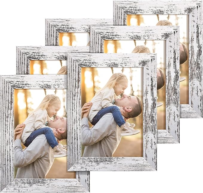 TWING 5x7 Picture Frame Set of 6, Distressed White, Ideal Gifts by TwingRepublic