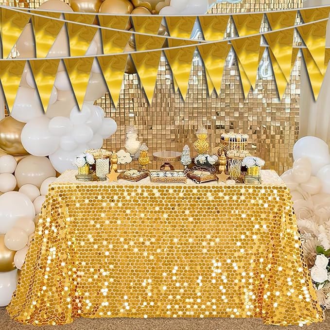 20M/65FT Gold Triangle Pennant Banner Flag Metallic Fabric Bunting Garland - Image 3