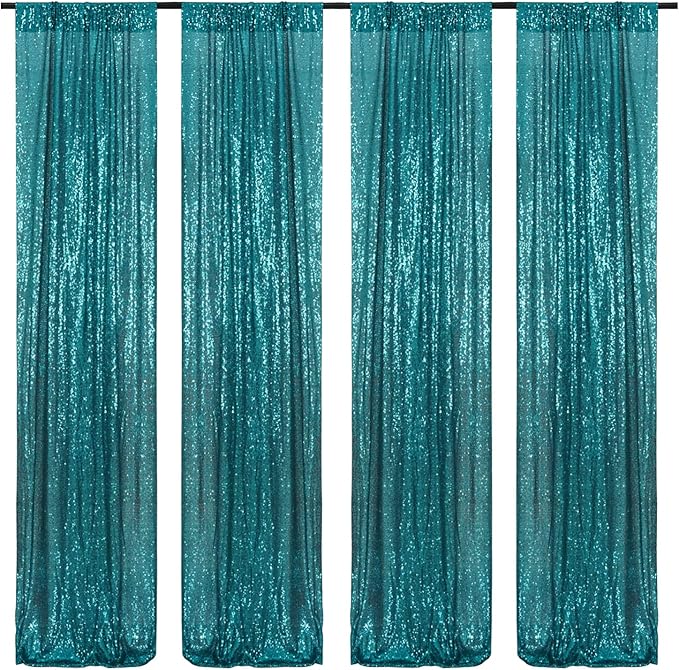 Poise3EHome Teal Sequin Backdrop Curtains, Sequence Wedding Party Background - Image 2