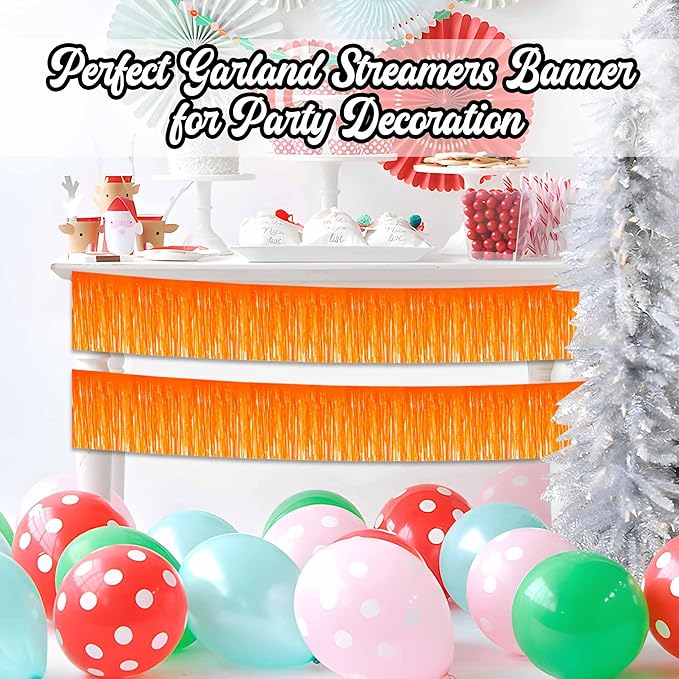 4 Pack 10 Ft Macaron Orange Foil Fringe Garland Metallic Streamers Tinsel - Image 4