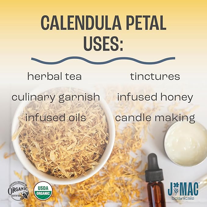 J Mac Botanicals, Organic Calendula Petals edible dried flowers petals - Image 3