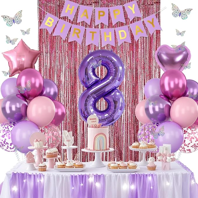 Pink Purple 8th Birthday Party Decorations - Image 4