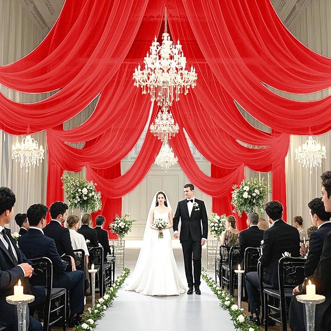FUHSY Red Ceiling Drapes for Wedding Ceiling Drapes 5x20 FT 4 Panels Ceiling - Image 4
