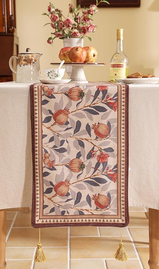 patdrea Designer Vintage SaddleBrown Linen Table Runner 102 Inch Long, - Image 9