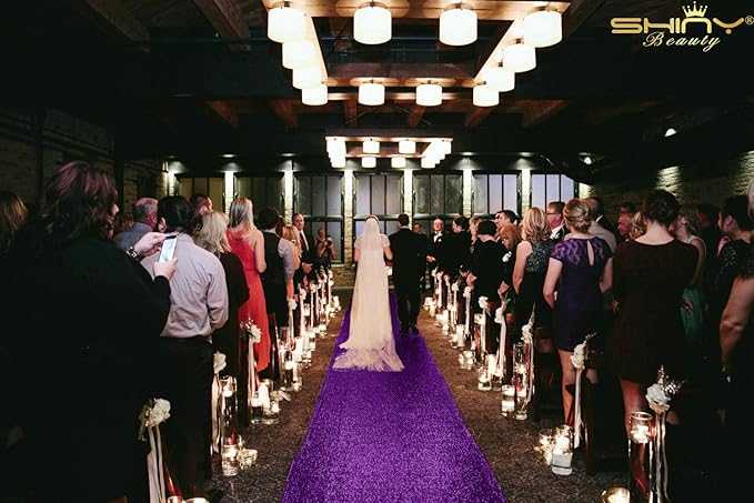 ShinyBeauty Sequin Aisle Runner Purple Glitter Carpet - Image 2