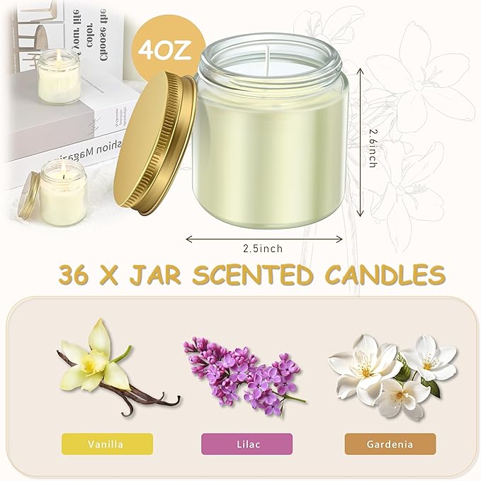 ACITHGL 36 Pcs 4oz Mini Mason Jar Candles Small Scented Candles Bulk - Image 2