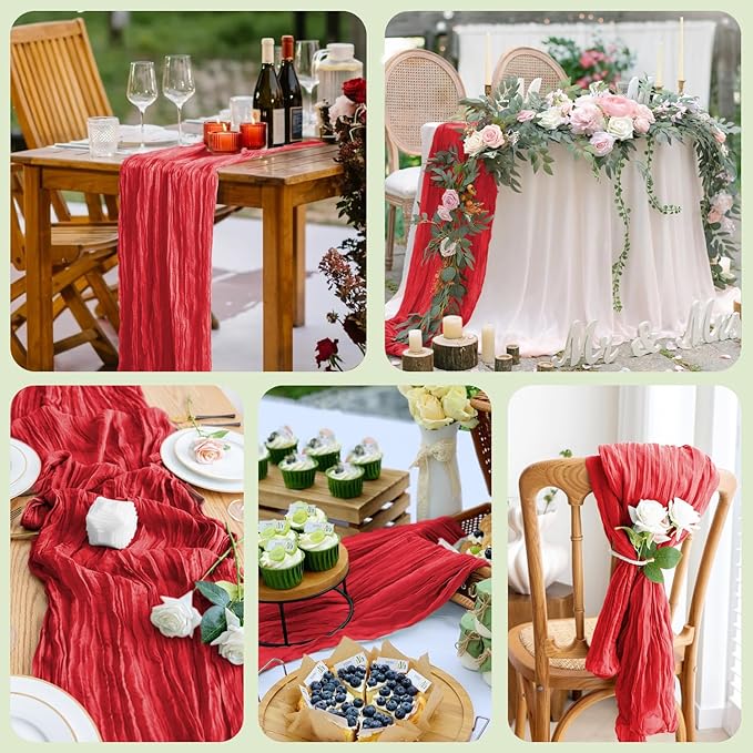 Asee'm 4PCS Fall Table Runner Cheesecloth 10FT Red Boho Gauze Fabric Rustic - Image 7