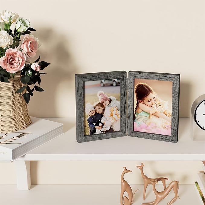 decorUhome Double 5x7 Picture Frame Vertical, Engineered Wood Bifold Photo Frame - Image 8