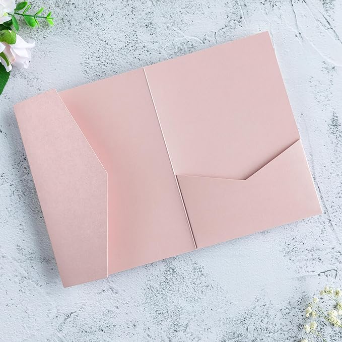 20 PCS Blush Pink Tri-fold Laser Cut Wedding Invitation Pockets - Image 5