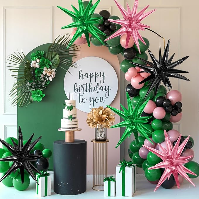 Pink Green Black Star Balloons - Image 4