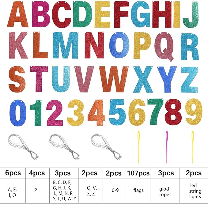 TaoBary 112 Pcs DIY Letter Custom Banner Glitter Customizable Banner Kit - Image 2