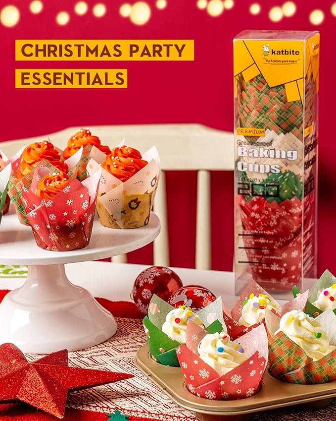 Katbite Christmas Tulip Cupcake Liners 200PCS, Muffin Baking Cupcake Liners - Image 5
