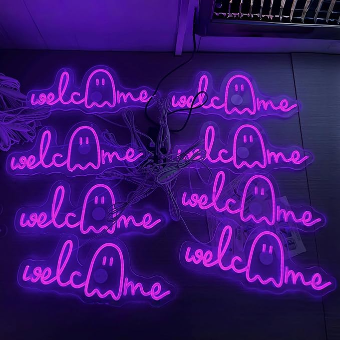 Halloween Welcome Ghouls Neon Sign, Spooky Ghost LED Halloween Decor, Haunted - Image 7