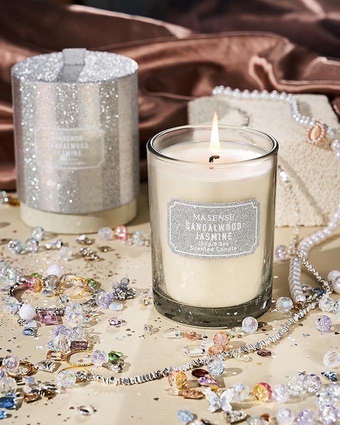 M&SENSE Sandalwood Jasmine Scented Candles, Classic Size 8.8 oz Glitter Jar - Image 4